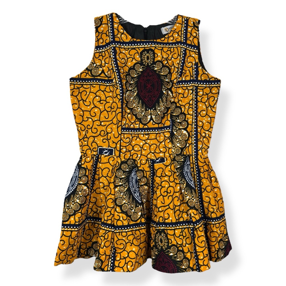 Kejeo Designs African Print‎ Peplum Top Womens Size S Yellow